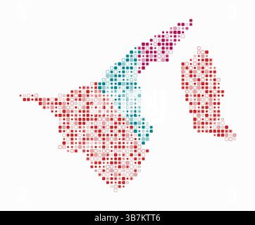 Brunei, shape of the country built of colored cells. Digital style map of Brunei on a white background. Small size rounded square blocks. Stock Vector