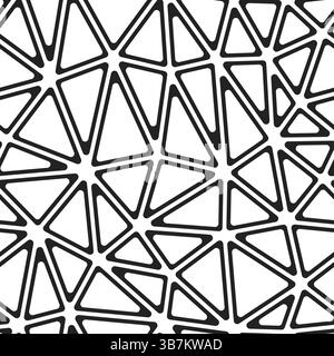 Minimalistic triangles background. Large triangles size. Black and white style. Rounded triangular cells outlined. Repeatable pattern. Stock Vector