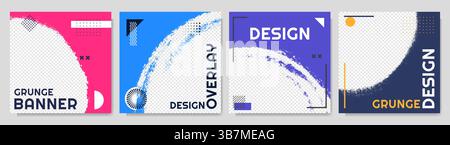 Vector illustration. Graffiti abstract color overlay set with linear frame. Design for social media template, web banner, cover, network stories Stock Vector