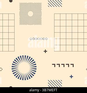 Vector illustration. Geometric seamless background. Memphis pattern. Flat concept. Fashion 80s-90s. Retro funky graphic. Vintage geometric print Stock Vector