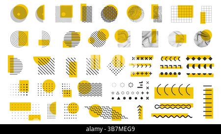 Vector illustration. Bundle of linear flat design elements for poster, cover, frame, ads, flyer, leaflet, gift or business card. Simple line art Stock Vector