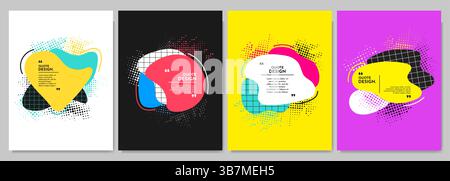 Vector illustration. Abstract liquid shape banner set. Design element for poster, flyer, book or magazine cover, brochure. Pop art colorful fluid Stock Vector