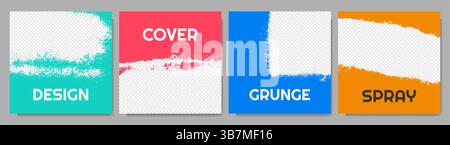 Vector illustration. Set of color paint graffiti splatter frame on transparent background. Design for web banner, blog post, social network stories Stock Vector