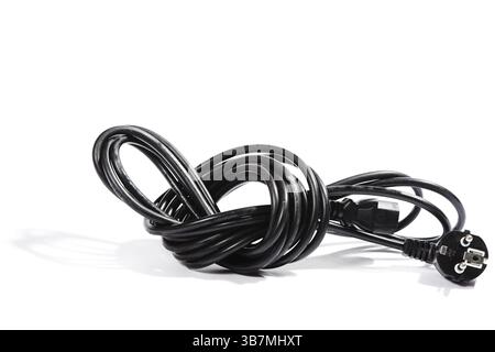 Black electric cable isolated on white background Stock Photo