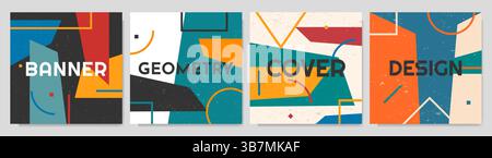 Vector illustration. Geometry style shapes in contemporary modern art style. Dynamic abstract flat mid-century background set. Design element Stock Vector