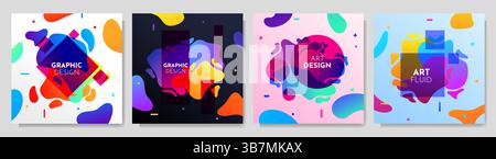 Vector illustration. Abstract liquid shape banner set. Twisted shapes composition. Design element for social media, web banner template, cover Stock Vector