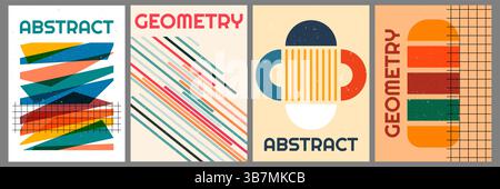 Vector illustration. Geometric simple shapes composition. Dynamic abstract flat mid-century style. Design elements of flyer, magazine, book cover Stock Vector