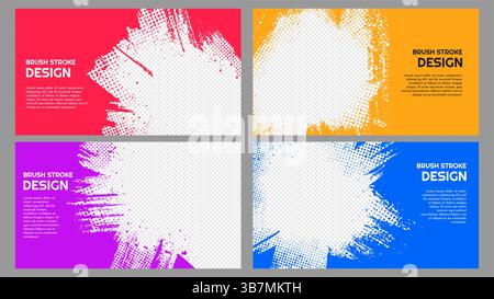 Vector illustration. Abstract color horizontal frame set. Ink brush strokes design for web template, social media, cover overlay, website banner Stock Vector