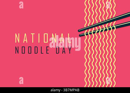 national noodle day minimalistic poster flat vector illustration with noodles and chopsticks. Stock Vector