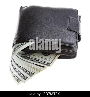 Black leather wallet with dollars white isolated Stock Photo