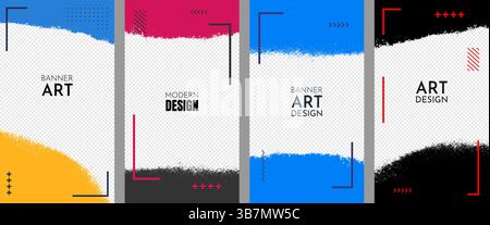 Vector illustration. Color brush strokes border elements. Messy ink design for invitation, flyer, coupon, leaflet, voucher. Retro background Stock Vector