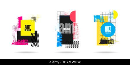 Vector illustration. Dynamic stylish frames. Linear graphic elements for design invitations, gift cards, flyers, web banners, covers. Memphis pattern Stock Vector