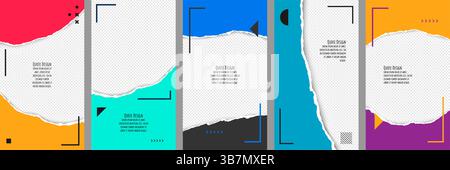 Vector illustration. Torn paper effect. Color banner collection. Design for flyer, coupon, voucher, leaflet. Decorative art. Vertical overlay Stock Vector