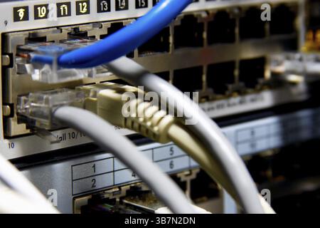 Supercomputer with cables and lamps Stock Photo