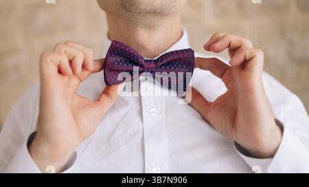 The bow tie. Close the frame. Male chin with bow tie Stock Photo