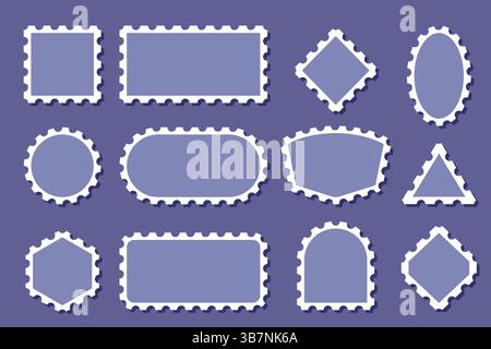 Set of blank postage stamps in multiple shapes with perforated borders Stock Vector