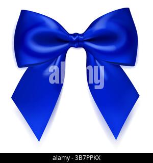 A vibrant vector illustration with beautiful large blue shiny bow with soft shadow on white background, perfect for decorative purposes. Stock Vector