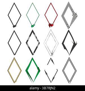 Diamond frame icon. Arrowhead color shape. Decorative corner form. Vector arrow set. Stock Vector