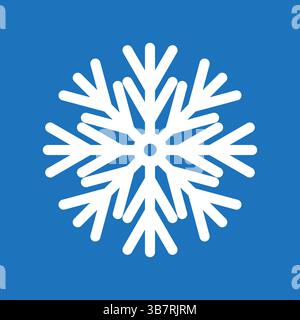 Snowflake icon. Cold weather symbol. Ice flake vector. White shape on blue. Stock Vector