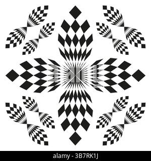 Diamond pattern set. Checkered optical illusion. Black white contrast. Vector geometric shape. Stock Vector