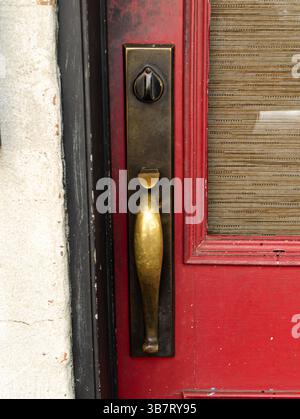Red Door Brass Handle Stock Photo