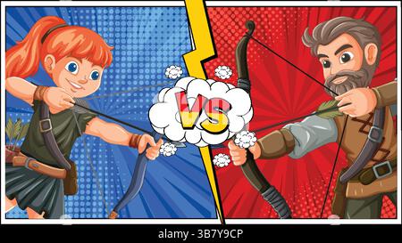 Two archers face off in a colorful duel Stock Vector