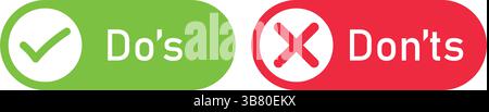 Do's and Don'ts Flat Style Icons. Green Check Mark and Red Cross for Positive and Negative Symbol Concepts Stock Vector