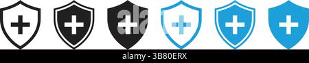 Medical Shield Icon with Plus Sign. Health, Wellness and Protection Vector Illustration Stock Vector