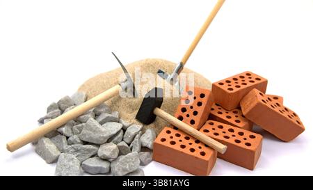 A pile of bricks against a white background Stock Photo