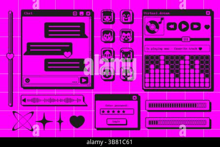 Retro user interface screens - music player, chat window template ...