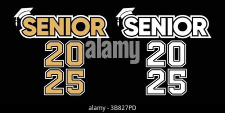 Senior 2025 Graduation Design with Cap, Two Color Variations Stock Vector