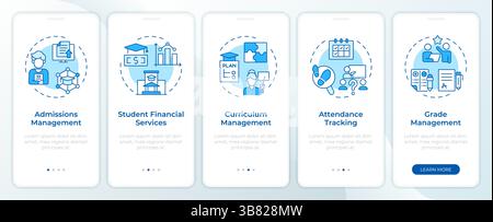 School services blue onboarding mobile app screen Stock Vector