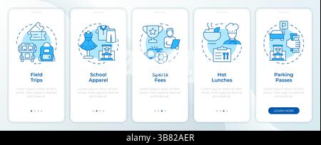 Student expenses blue onboarding mobile app screen Stock Vector