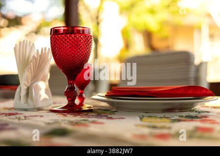 Decorated table in red style Stock Photo