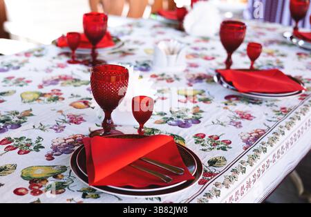 Decorated table in red style Stock Photo