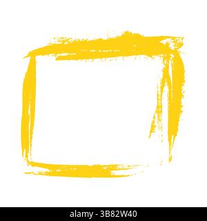 Hand drawn grunge yellow square frame. Brush stroke hand painted square box isolated on white background Stock Vector