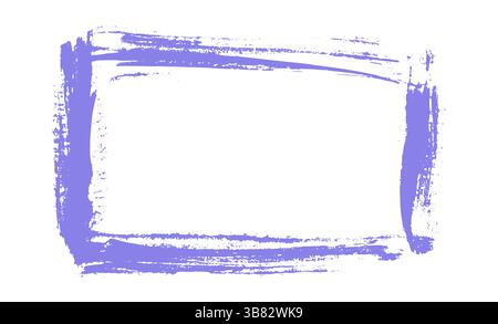 Hand drawn grunge purple rectangular frame. Brush stroke hand painted rectangle box isolated on white background Stock Vector