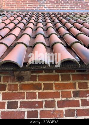 Rustic terracotta roof tiles, showcasing traditional European architectural beauty Stock Photo
