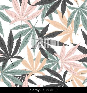 Colorful hemp leaves seamless pattern. Vector illustration. Stock Vector
