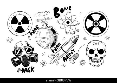 War and Military Symbols Illustration - Danger and Combat Elements. Stock Vector