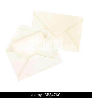 A sealed paper envelope and an open letter envelope with a letter sheet . Watercolor illustration. Beige envelopes, isolated on a white background. Stock Photo