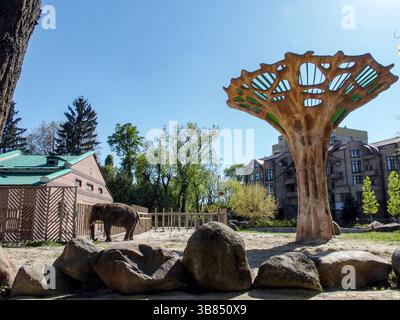 May 29, 2024, Kyiv, Ukraine, Ukraine: The elephant enclosure of the Kyiv Zoo where 17 year old Asian Elephant named Horace resides..The Kyiv Zoo is the only zoo in the center of Kyiv and underwent shelling and survived the main attacks on the city in 2022. From then, the director moved his staff onto the grounds of the zoo where he and his mother have still stayed and most staff have moved home..The recent shelling in Kyiv in July 2024 fortunately had no effect on the zoo. (Credit Image: © Bianca Otero/ZUMA Press Wire) Stock Photo