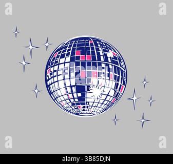 Retro Disco Ball with Reflection Monochrome Party Icon in Grayscale. Stock Vector