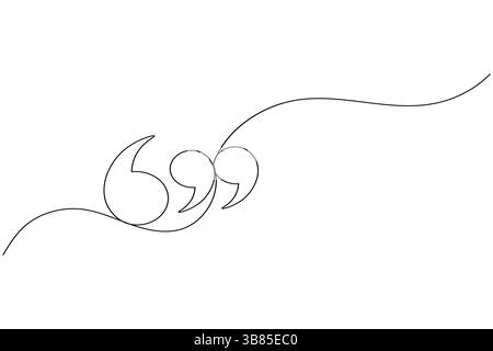 Quote mark continuous one line drawing and minimalist style isolate outline vector illustration Stock Vector