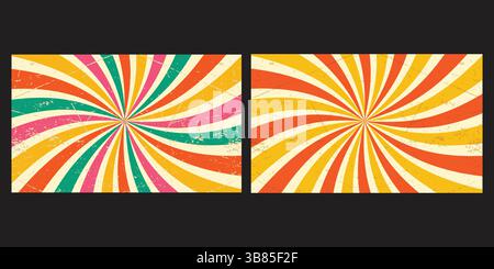 Set of two different retro sunburst background. Grunge-style cream textured background, perfect for vintage designs. Stock Vector