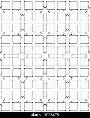 A seamless geometric pattern featuring interlocking squares and stars in black and white. Stock Photo