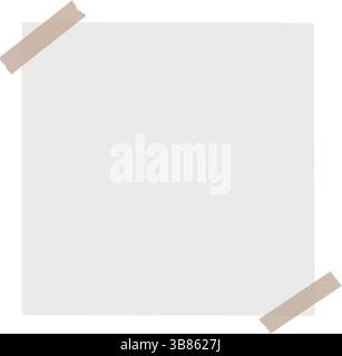 White blank sticky note paper mockup with beige masking tape on two corners isolated on background. Vector illustration clipart. Office supply Stock Vector