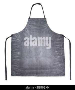 Dark gray jeans apron on white background. Clean gray denim apron isolated on white with clipping path Stock Photo