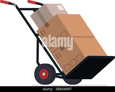 Hand cart loaded with boxes, warehousing and delivery concept, isolated Stock Vector