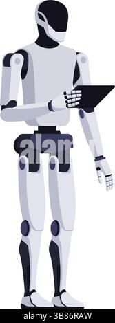AI humanoid robot using a tablet and monitoring processes, isolated Stock Vector